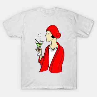 Art Deco Woman in Red Hat T-Shirt